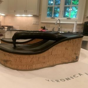 Veronica Beard Geno Cork Wedges black size 8.5